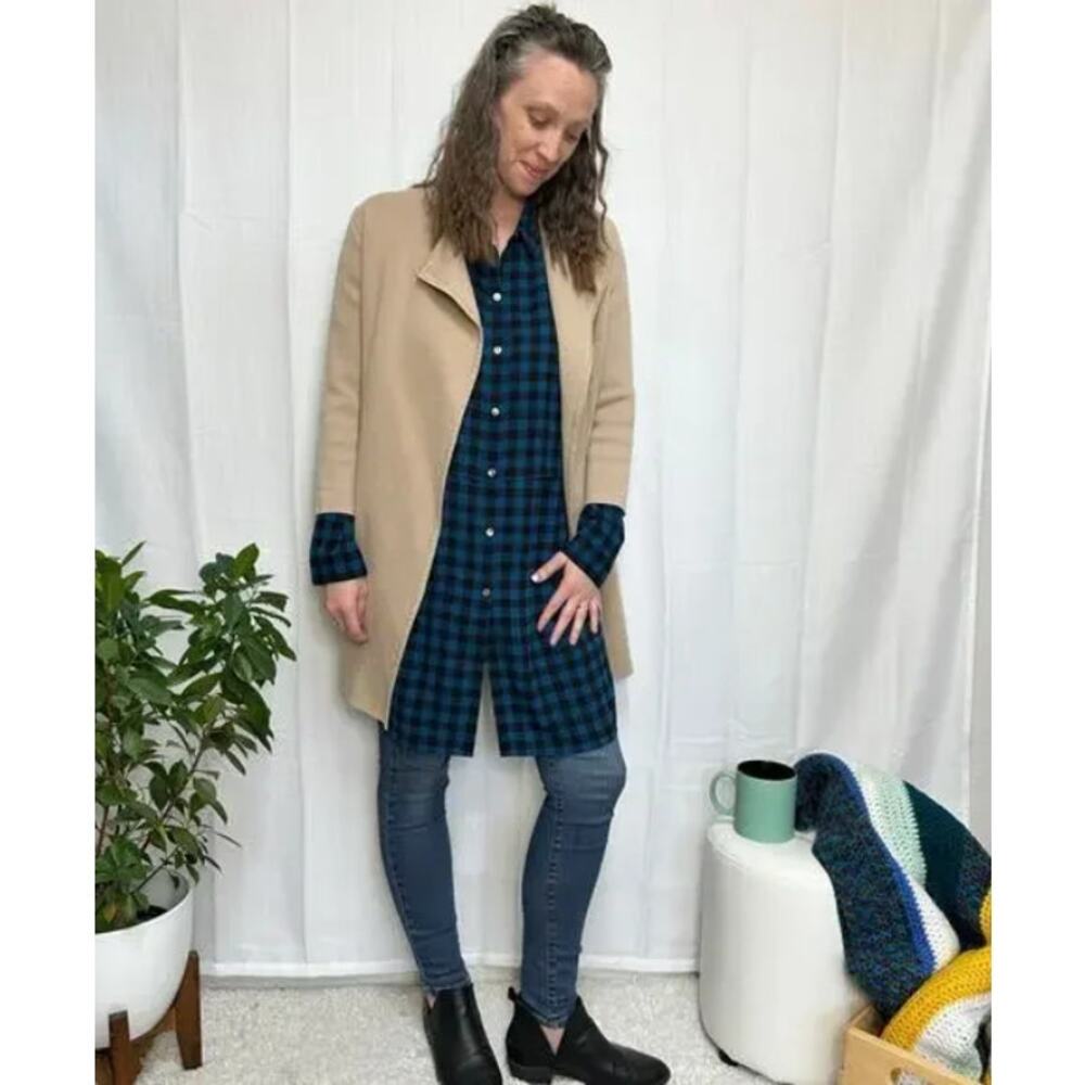J. Jill Blue Black Buffalo Plaid Tunic Shirt Dress Large Button Up Long Sleeve